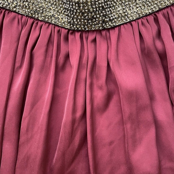 ZARA Womens Burgundy Red Satin Maxi Skirt Small Beaded Waist Pull-on - Picture 3 of 3